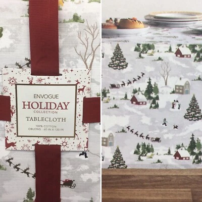 Envogue Christmas Tree Village Tablecloth Santa Sleigh Snowman Reindeer 60x120