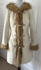 Vs Moda Tiger Mills Mid Century Beige Faux Suede Coat Fur Lined Jacket Sz S Euc