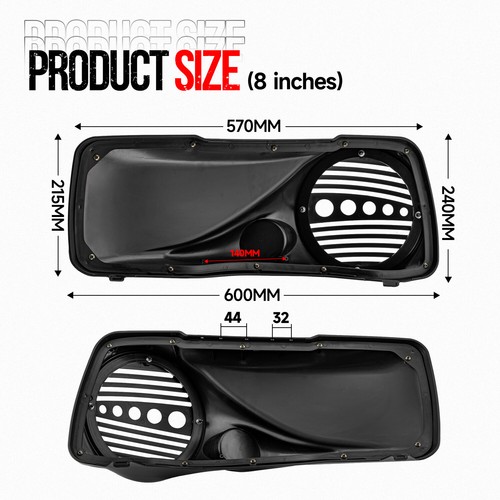 Black 8" Speaker Lids w/ Tweeter port Fits For Harley Touring Road Electra Glide - Picture 4 of 16
