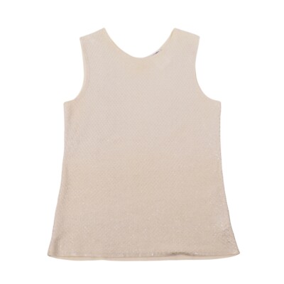 Chanel 09P Women's Beige Metallic Cotton Linen Knit Tank Top Size