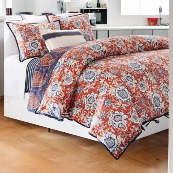 Ralph Lauren Tessa Duvet Cover & Shams Bedding Set Blue Red Full / Queen Cotton - Image 2 of 4