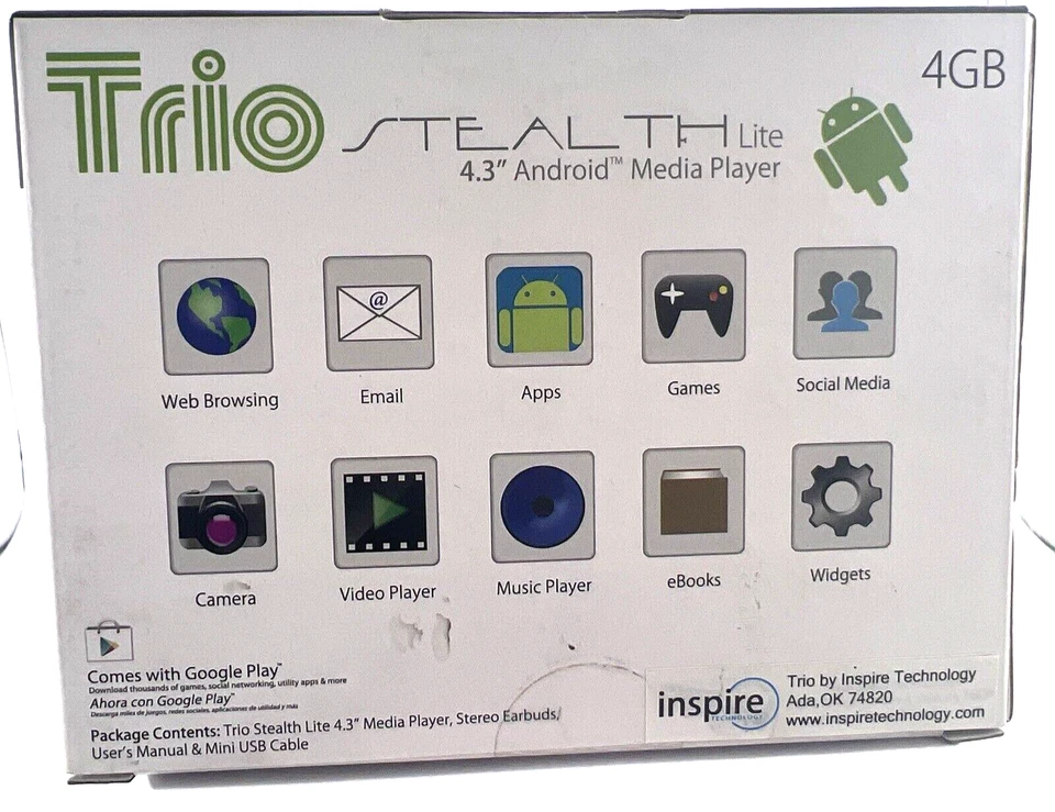 MEDIA PLAYER Trio Stealth Lite 4GB 4.3” Android 4.0C OS Wi-Fi - Black NEW - Image 3 of 4