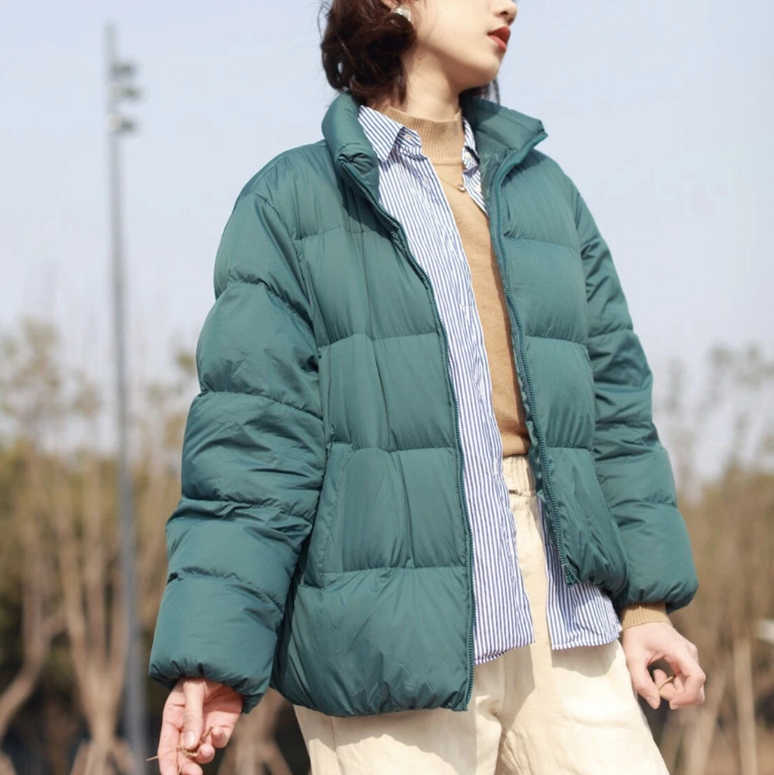 Uniqlo Women Ultra Light Down Volume Jacket Puffer Coat Teal Dark