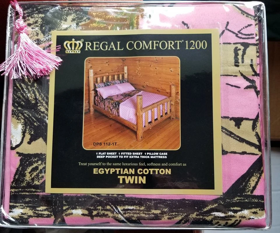 3 PC PINK CAMO SHEETS PILLOW CASE CAMOUFLAGE TWIN REGAL COMFORT