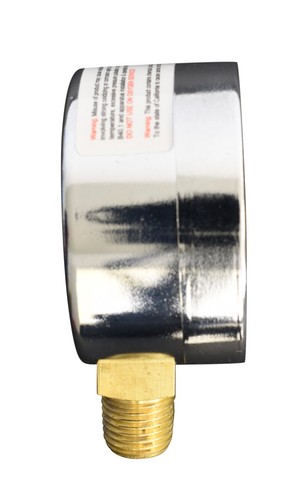 1-1/2" Vacuum Gauge - Chrome Plated Steel Case, 1/8"NPT, Lower Mnt. -30 inHg/0 - Picture 2 of 4
