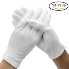 12 Pairs White Cotton Soft Gloves , Jewelry Inspection Stretchy Work Gloves