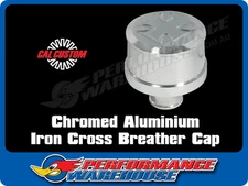 Cal Custom Chromed Aluminium Push-In Breather Cap Iron Cross Design, Valve Cover