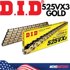 128 LINKS D.I.D DID 525VX3 525 VX3 GOLD CHAIN with Rivet Master Link