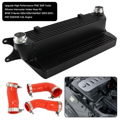 Turbo Intercooler + Silicone Hose For BMW E60 E61 5 Series 530d 525d 03-10 Red - Picture 4 of 10