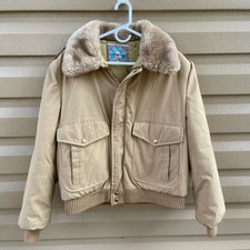 Vintage Struggle Gear Beige Full Zip Quilted Lined Bomber Jacket Size 42 Large