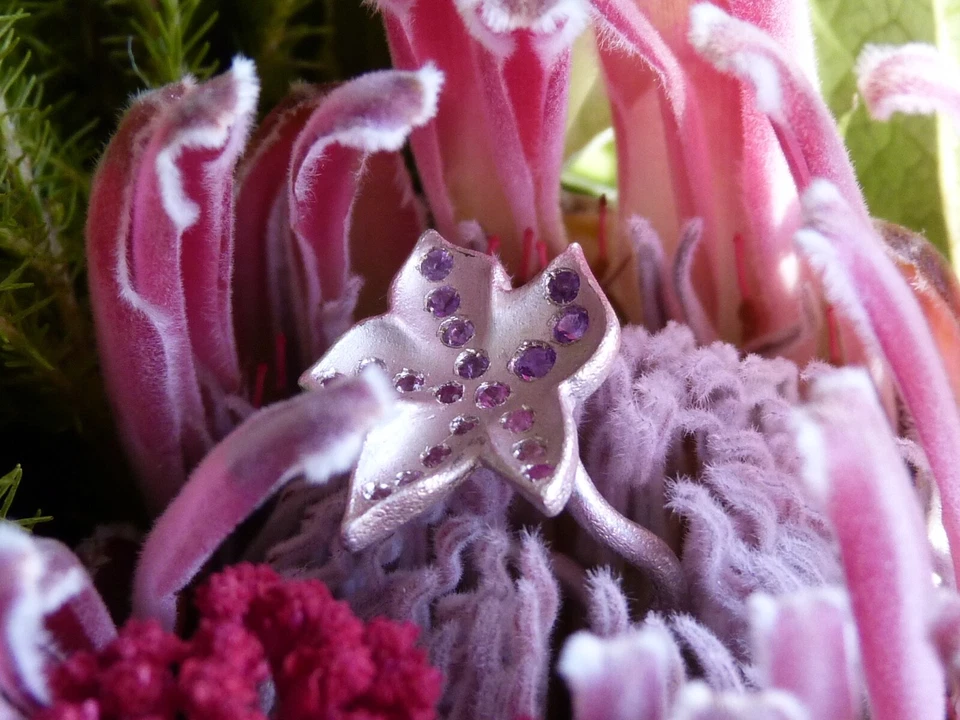 Anello IN Argento 925, Zaffiri Rose E Ametista, Taglia 50 - Immagine 4 di 4