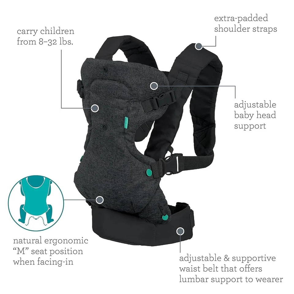 Infantino 4-in-1 Baby Carrier, Face-In/Out, 8–32 lbs, Newborn to Toddler, Black - Image 2 of 4