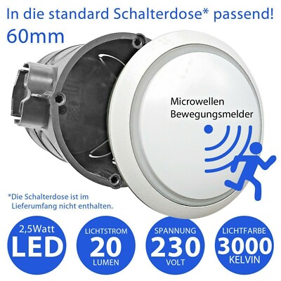 LED Treppenbeleuchtung Wandeinbauleuchte mit Bewegungsmelder UP-Schalterdosen