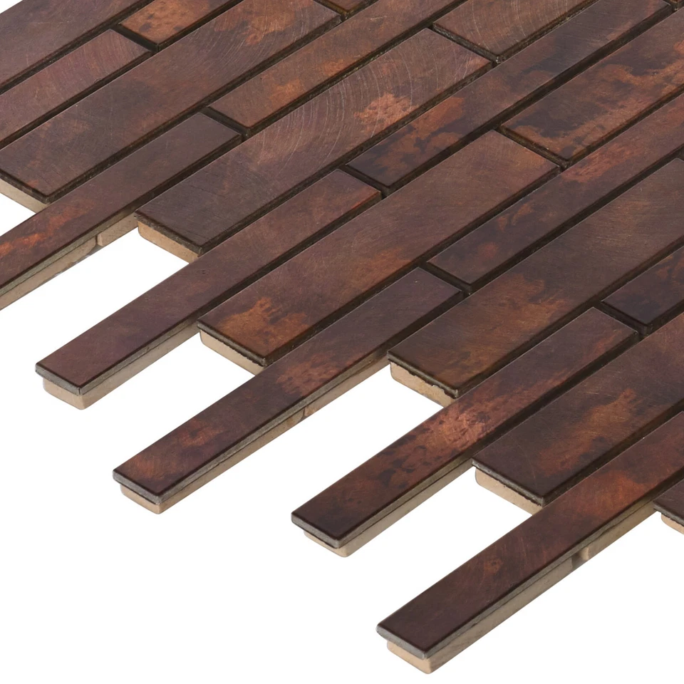 Salpicadero de pared de cocina azulejo lineal de mosaico de metal metálico metálico antiguo color cobre Foto 4 de 4