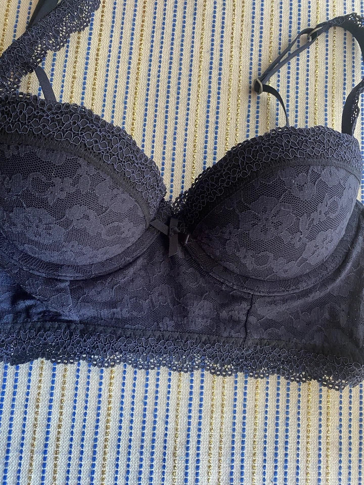 GILLY HICKS Super Push Em Up Plunge Bra 34A Blue Floral Lace Underwire Sexy Boho - Image 3 of 4