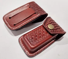 Folding Knives Brown Leather Belt Sheath Fits Large Swiss Army 4" Pocket Knife