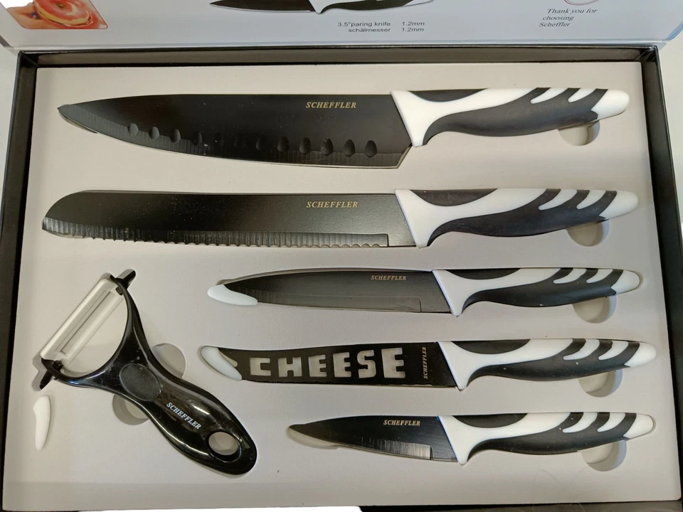 Scheffler schwarzes 6-tlg. Messerset Antihaftbeschichtet Kochmesser Küche - Bild 3 von 4