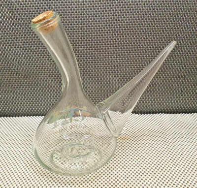 Vintage carafe verre soufflé pichet art table vert service boisson vin décanteur artisanal ancien brocante ovale anse bec verseur France - France