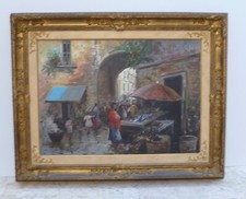 QUADRO DIPINTO  AD OLIO SU TELA cm 50x70 CON CORNICE SCENA DI MERCATO