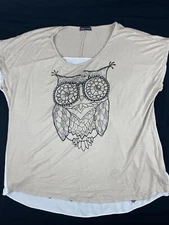 Urban Episode Tshirt Womens White Round Neck Owls Stones