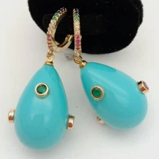 Teardrop Turquoise Blue Sea Shell Pearl Mixed color Cz Pave hook Earrings