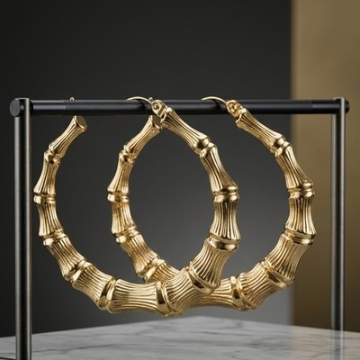 1.75'' Graduated Bamboo Hoop Earrings REAL 10K Yellow Gold FREE SHIPPING
