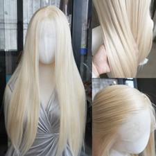 Long Straight Synthetic Hair Bleach blonde 13x4 Lace Frontal Wigs