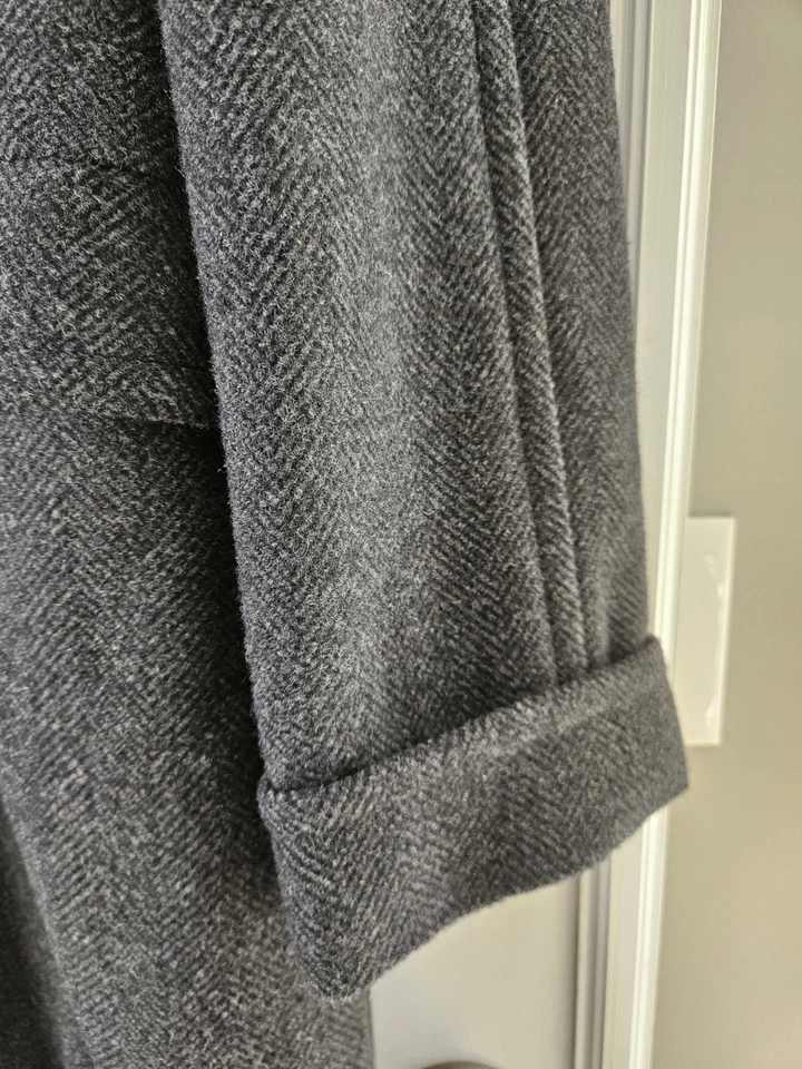 Abercrombie & Fitch Herringbone Gray Wool Blend Long Coat Men's Large NEW! - Image 3 of 4