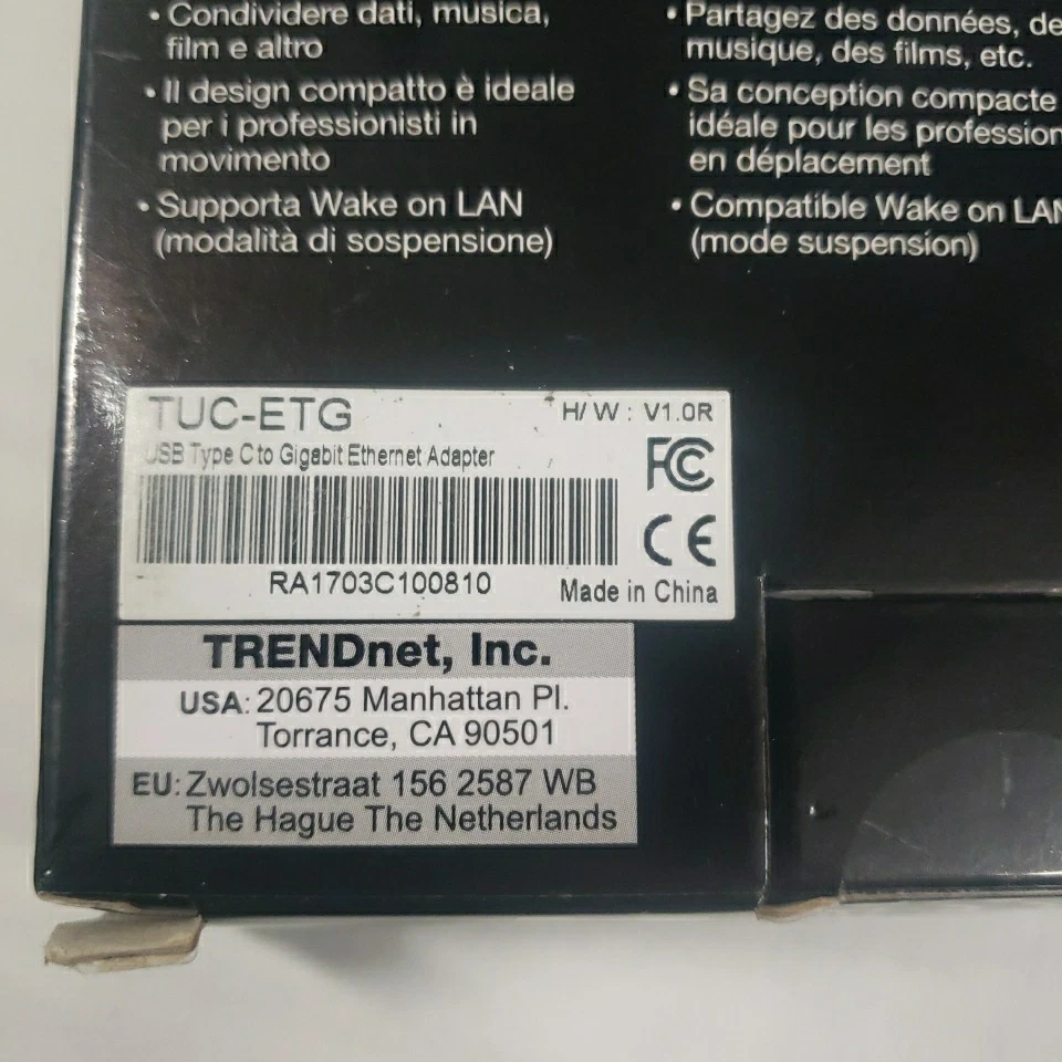 NEW- TRENDnet TUC-ETG USB-C Type-C to Gigabit Ethernet Adapter - Damaged Box - Image 3 of 4