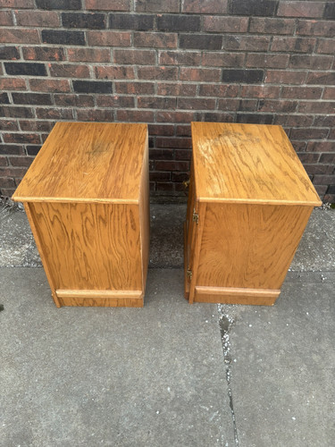Vintage Set 2 White Clad Oak Icebox Chest End Table Nightstands - Picture 13 of 13