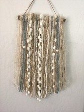 Handmade Boho Inspired Hanging Yarn Wall Art, Beige, Ivory  Sage