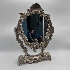 1950s Baroque Silver Plated Vanity Mirror Putti Cherub Rococo Style Decor Gift