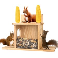 Wood Squirrel Feeder, Squirrel Feeders for Outside Winter, Wooden Chipmunk Fe...
