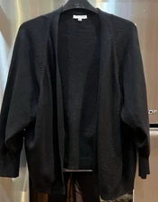 ESSENTIALS MILANO sz L bust 45" black open front tight knit long sleeve sweater