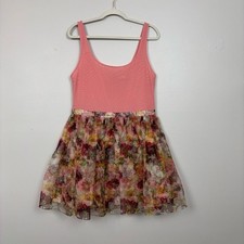 Alice and Olivia Dress 14 Rose Stretch Mesh Panel Floral Print Silk Organza Mini