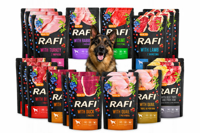 Rafi   Nassfutter für Hunde, 16×500 g 8 Sorten Dolina Noteci 