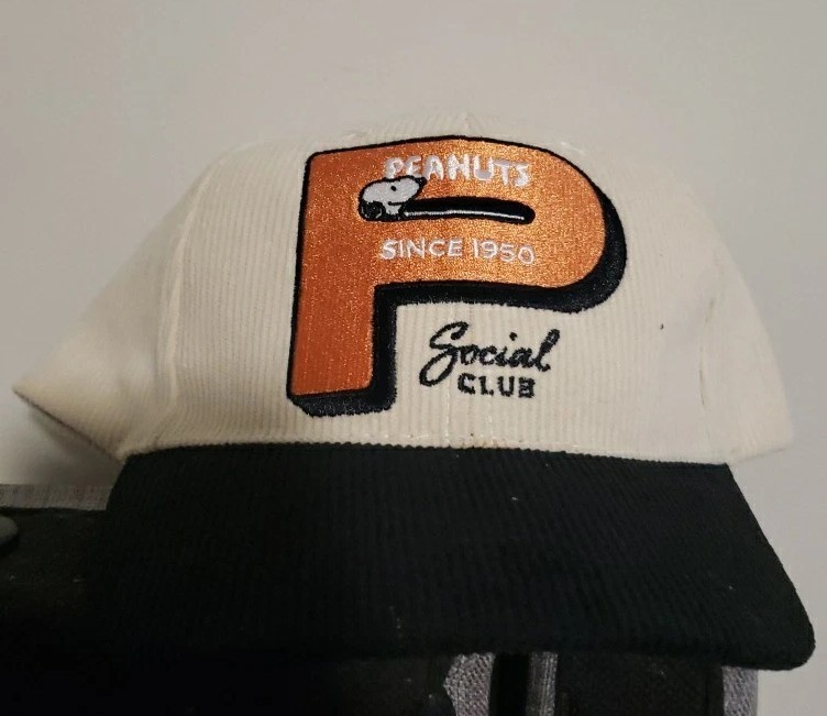 2025 Peanuts Since 1950 Social Club Cap Corduroy 75 Years Celebration Blk & Tan 