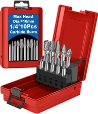 10Pcs Carbide Burr Set 1/4 Shank W/Red Box Max Head Dia 10Mm Die Grinder Bits Ro