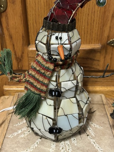 Cracker Barrel KARIERTE NACHRICHTEN Deko Sammlung Buntglas Schneemann Lampe - Bild 8 von 11