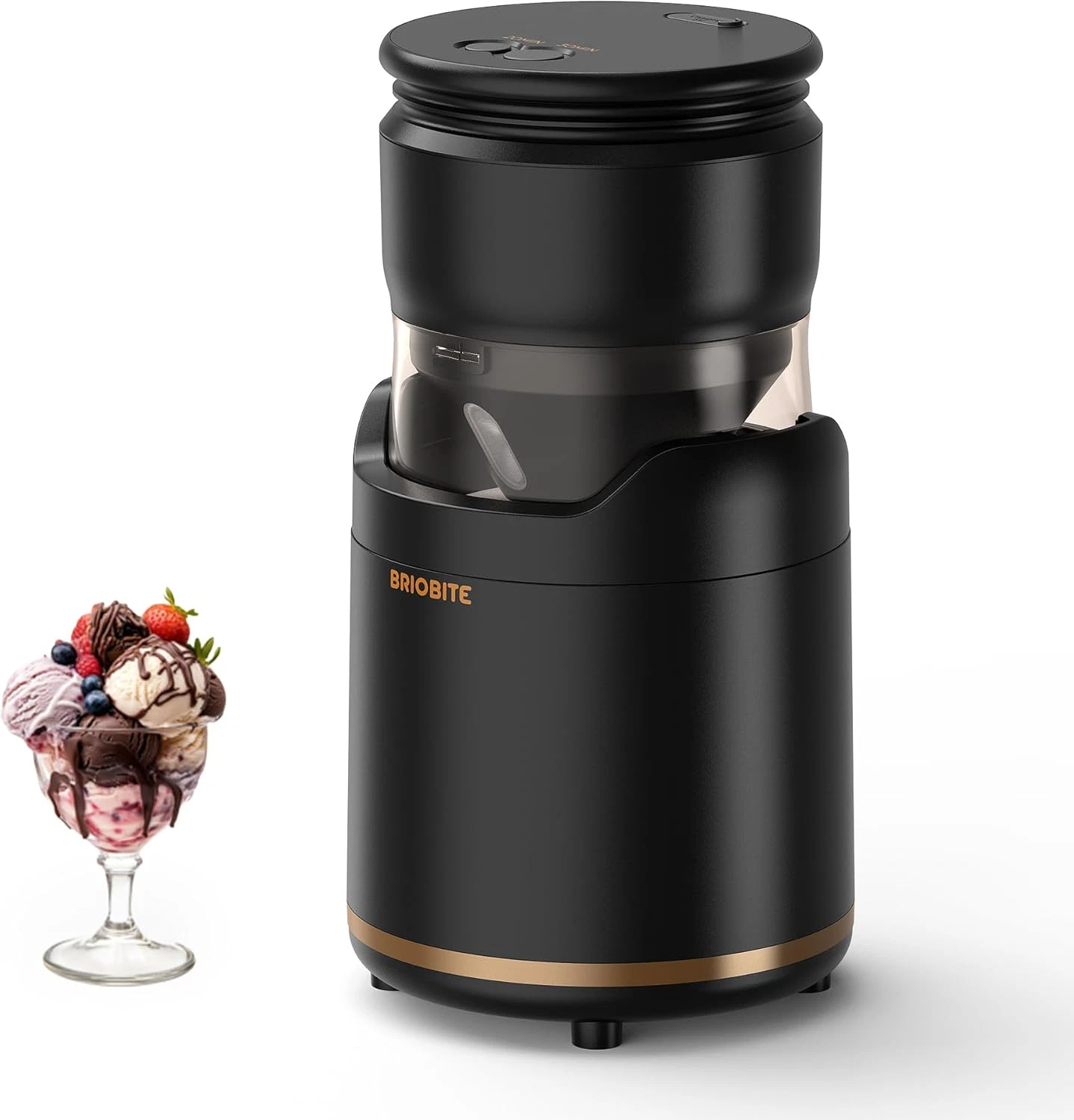 Rechargeable Ice Cream Maker, Low Noise, Compact for Sorbet & Gelato, Black