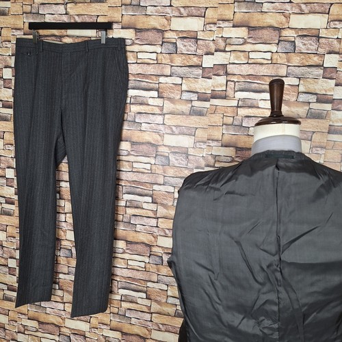 Egon Von Furstenburg 3 Piece Suit Mens 44L 36X32 Gray Stripe Flannel Tweed Wool - Bild 15 von 17