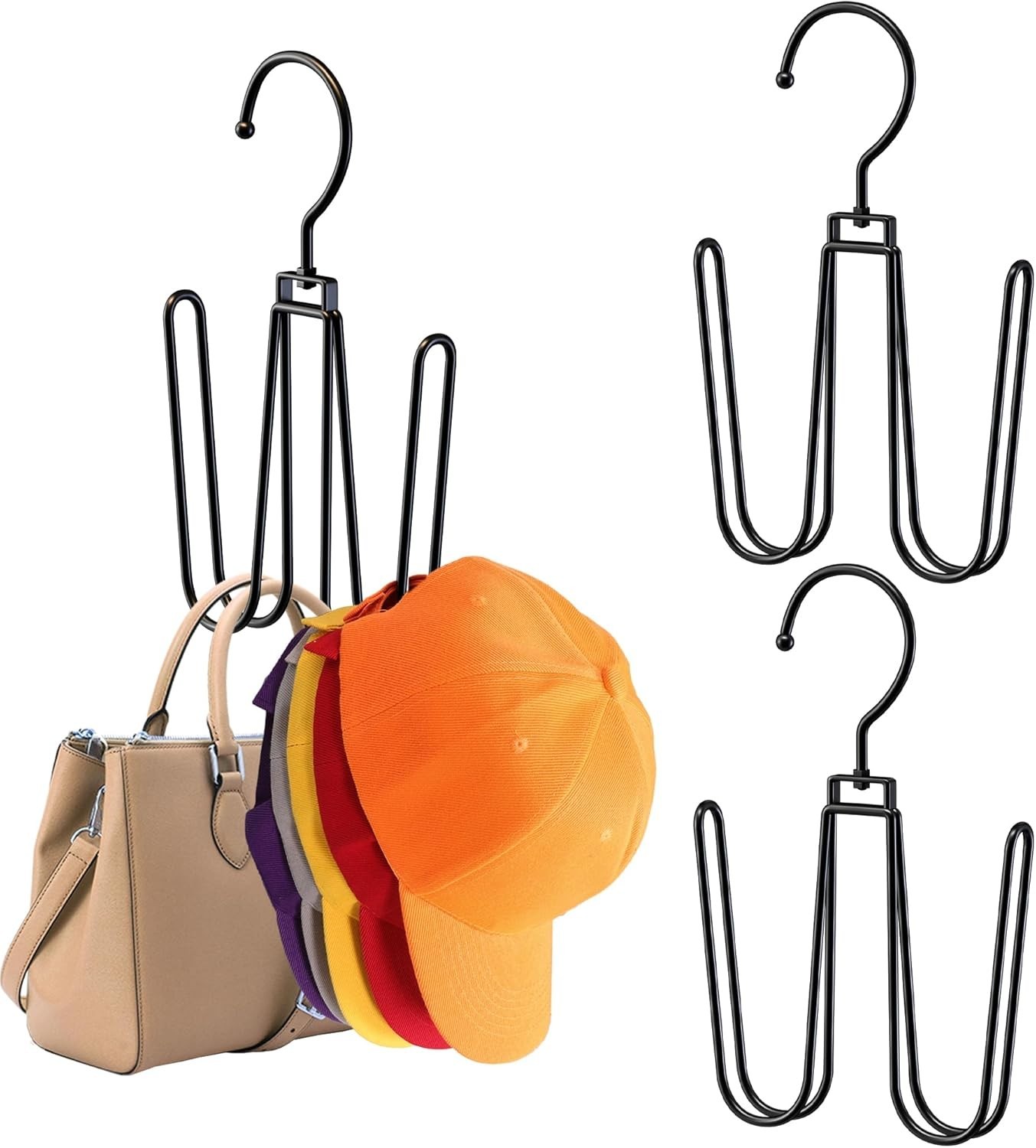 2 Pack Black Closet Hat Organizer for Baseball Caps with Hooks