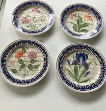 Vietri Italy Hand Painted Flowers Folk Art Ceramic Plates 10”Wall Decor Set Of 4