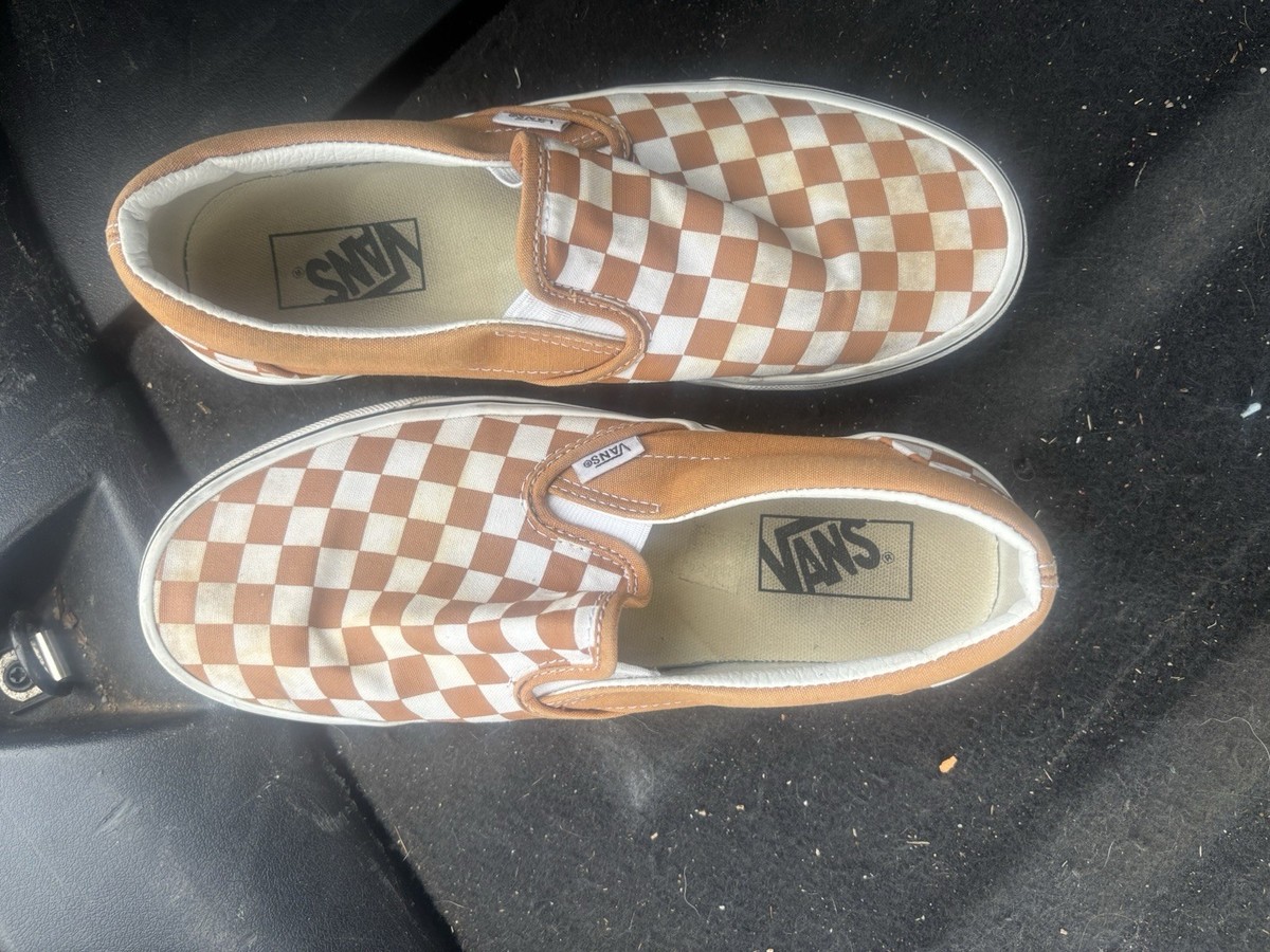 VANS Classic Slip-On Checkerboard Canvas Brown White Men