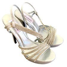 Dyeables Dahlia Silver Rhinestone PU Strappy Heels Size US 7 4.5-Inch Stiletto