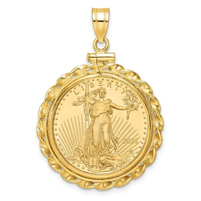 14k Gold breiter verdrehter Draht montiert 1/4oz American Eagle Schraubverschluss Münze Anhänger