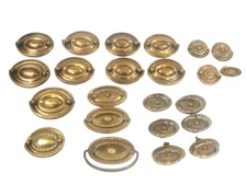 23 Vintage Oval Hepplewhite Duncan Phyfe Style Brass Metal Drawer Pulls Rare LOT