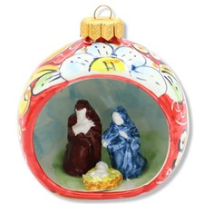 Christmas Ball With Nativity Scene In Caltagirone Ceramic, Selectable Color