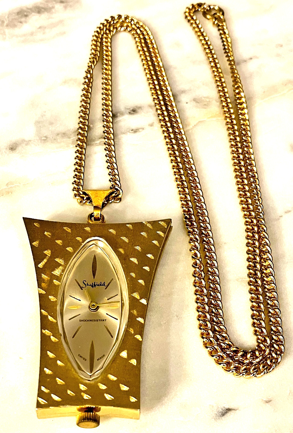 RETRO gold tone VINTAGE SHEFFIELD Necklace Watch, Pocketwatch 1960's