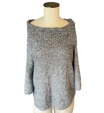 Splendid Off The Shoulder Heathered Black Mohair Wool High Low Cozy Sweater Sz M